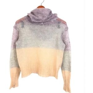 Knitted & Knotted Anthropologie Mohair Blend Open Knit Cowl Neck Sweater